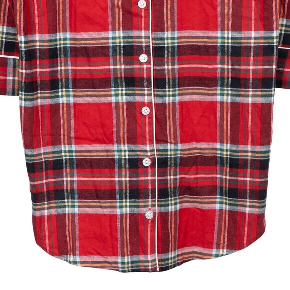 Lands End Plaid Button Up Nightshirt XS 2 4 Womens Petite Red Cotton Long Sleeve - Picture 4 of 6